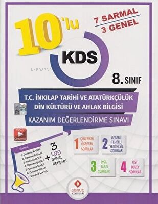 Sonuç Yayınları 8. Sınıf T.C. İnkılap Tarihi ve Atatürkçülük Din Kültürü ve Ahlak Bilgisi 10 lu Kazanım Değerlendirme Sınavı