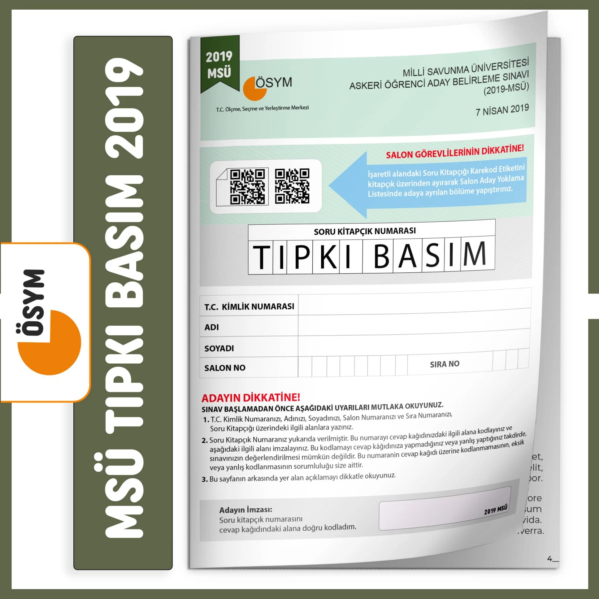 MSÜ 2019 ÖSYM Tıpkı Basım Türkiye Geneli Dijital Çözümlü Çıkmış Soru Kitapçığı