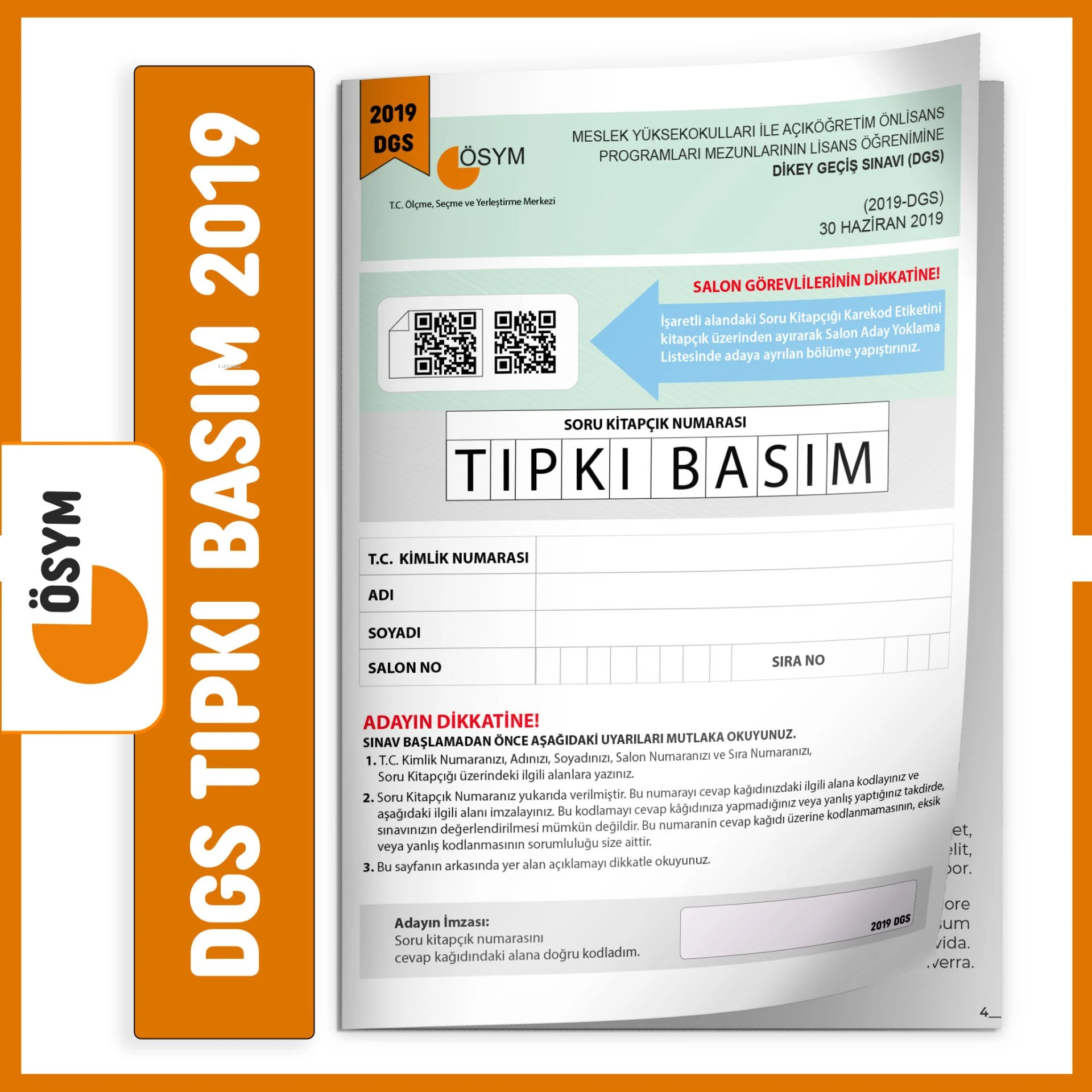 DGS 2019 ÖSYM Tıpkı Basım Türkiye Geneli Dijital Çözümlü Çıkmış Soru Deneme Kitapçığı