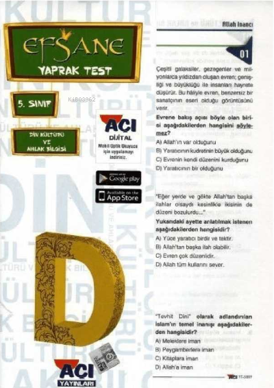 5 Sınıf Din Kültürü ve Ahlak Bilgisi Efsane Çek Kopart Yaprak Test Açı Yayınları | 5 Sınıf Din Kültürü ve Ahlak Bilgisi Efsane Çek Kopart Yaprak Test Açı Yayınları | Kolektif | Açı Yayınları | 9786051875859 