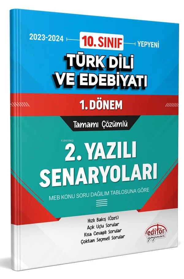  10 Sınıf Türk Dili ve Edebiyatı 1 Dönem Tamamı Çözümlü 2 Yazılı Senaryoları | 10 Sınıf Türk Dili ve Edebiyatı 1 Dönem Tamamı Çözümlü 2 Yazılı Senaryoları | Kolektif | Editör Yayınevi | 9786052806074 