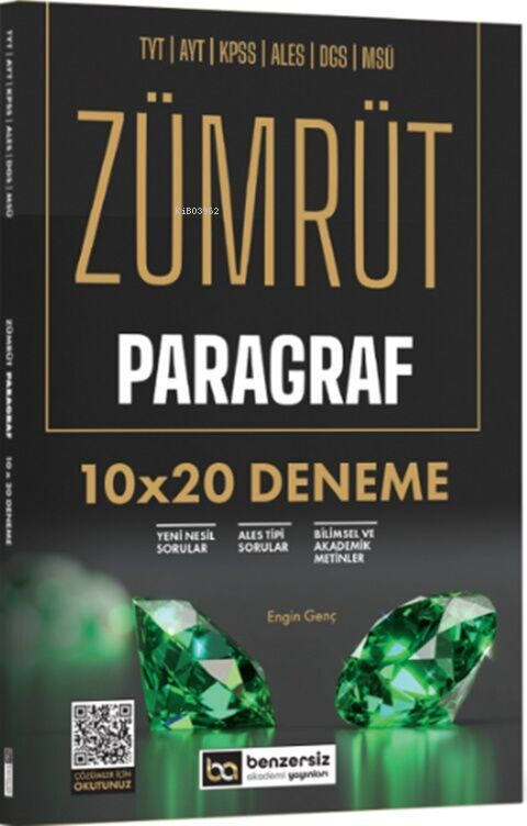 Benzersiz Akademi Yayınları TYT AYT KPSS ALES DGS MSÜ Zümrüt Paragraf 10 x 20 Deneme