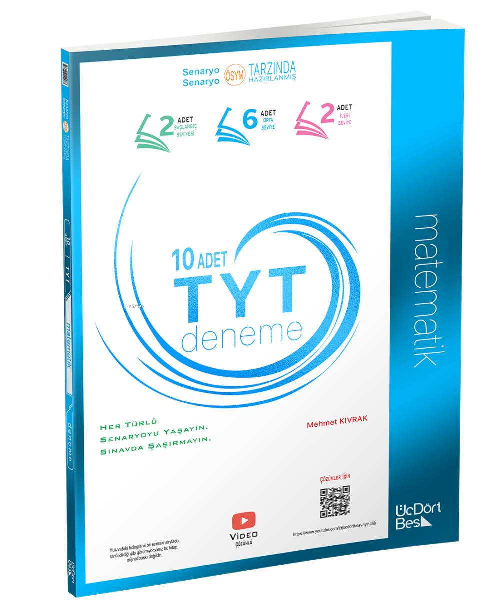 Üç Dört Beş Yayınları TYT Matematik 12 Adet Deneme Üç Dört Beş