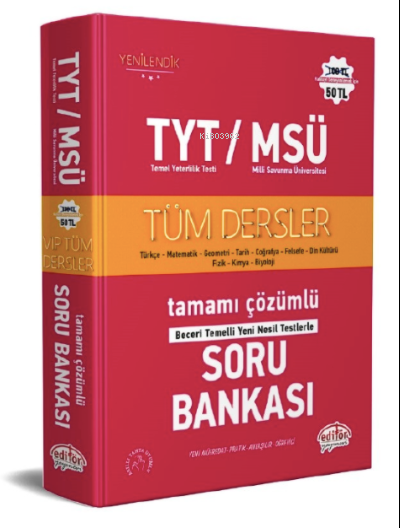  TYT MSÜ Tüm Dersler Tamamı Çözümlü Soru Bankası | TYT MSÜ Tüm Dersler Tamamı Çözümlü Soru Bankası | Kolektif | Turgut Meşe | Editör Yayınevi | 9786052803684 