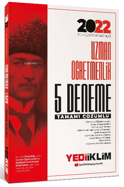  2022 MEB Uzman Öğretmenlik Tamamı Çözümlü 5 Deneme | Kolektif | Yediiklim Yayıncılık | 9786254310669 | 