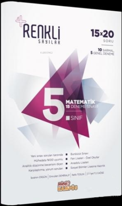  5 Sınıf Matematik 15 Deneme Sınavı Renkli Sayılar | 5 Sınıf Matematik 15 Deneme Sınavı Renkli Sayılar | Emrullah Demiralp | Mana Kitap | 9786056906008 