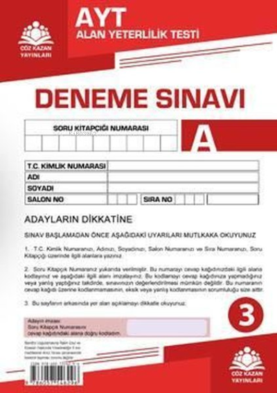  AYT Kurumsal Deneme Sınavı3 | AYT Kurumsal Deneme Sınavı3 | Kolektif | Çöz Kazan Yayınları (Hazırlık) | 9786057546296 