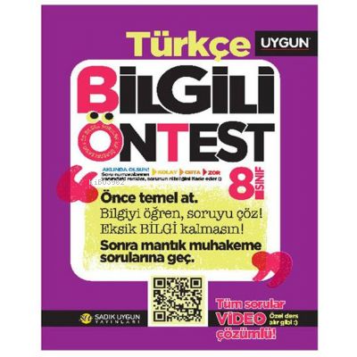 8Sınıf Bilgili Ön Test Türkçe | Kolektif | Sadık Uygun Yayınları | 9786052362860 | 