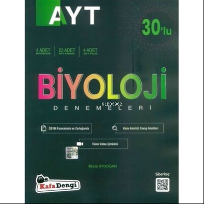  AYT Biyoloji Branş Denemesi(30lu) (Tümü Video Çözümlü) | Kolektif | Kafa Dengi | 9786257079501 | 