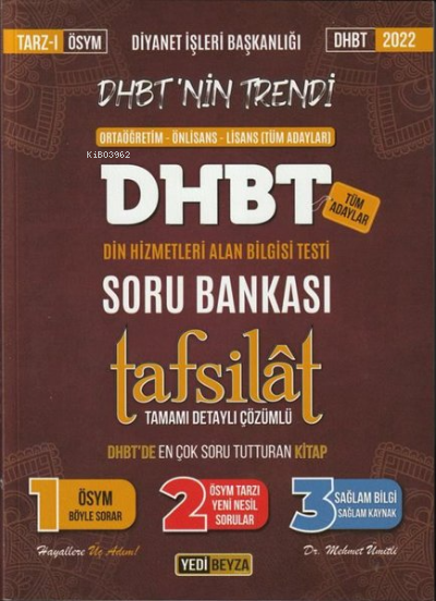 2022 DHBT Tafsilat Tamamı Çözümlü Soru Bankası