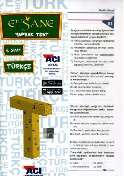  6 Sınıf Din Kültürü ve Ahlak Bilgisi Efsane Çek Kopart Yaprak Test Açı Yayınları | 6 Sınıf Din Kültürü ve Ahlak Bilgisi Efsane Çek Kopart Yaprak Test Açı Yayınları | Kolektif | Açı Yayınları | 9786051875231 