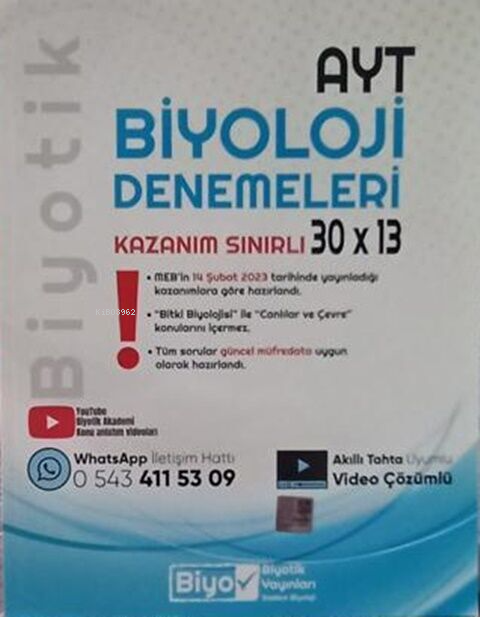  Biyotik Yayınları AYT Biyoloji Biyotik Kazanım Sınırlı 30 x 13 Denemeleri | Biyotik Yayınları AYT Biyoloji Biyotik Kazanım Sınırlı 30 x 13 Denemeleri | Kolektif | Biyotik Yayınları (Hazırlık) | 9786057361929 
