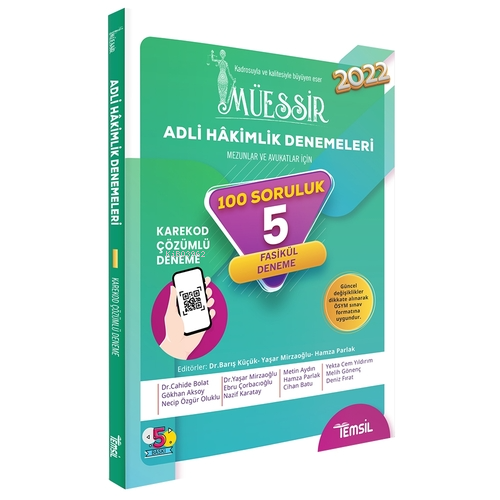  2022 Müessir Adli Hakimlik Karekod Çözümlü Denemeleri | 2022 Müessir Adli Hakimlik Karekod Çözümlü Denemeleri | Cahide Bolat | Gökhan Aksoy | Yaşar Mirzaoğlu | Hamza Parlak | Ebru Çorbacıoğlu | Temsil Kitap | 9789222705727 