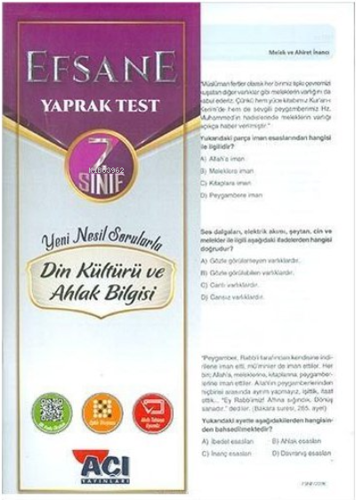  7 Sınıf Din Kültürü ve Ahlak Bilgisi Efsane Çek Kopart Yaprak Test Açı Yayınları | 7 Sınıf Din Kültürü ve Ahlak Bilgisi Efsane Çek Kopart Yaprak Test Açı Yayınları | Kolektif | Açı Yayınları | 9786051875286 