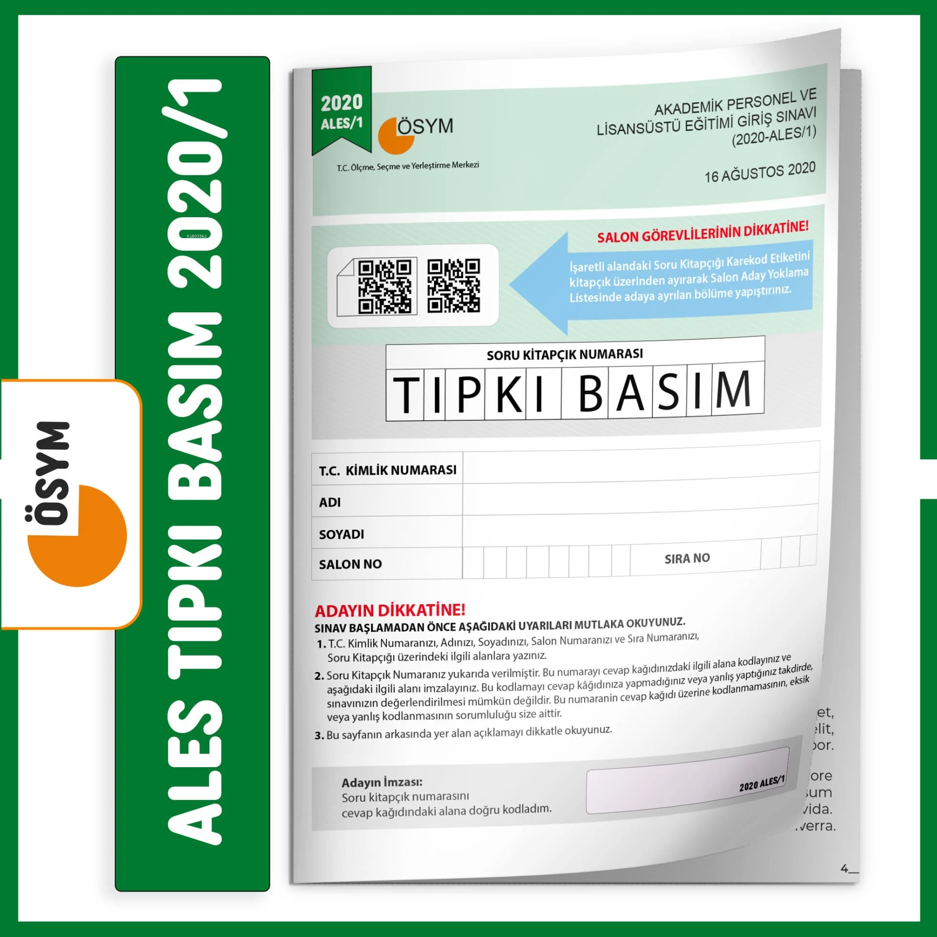 ALES 2020/1 ÖSYM Tıpkı Basım Türkiye Geneli Dijital Çözümlü Çıkmış Soru Deneme Kitapçığı