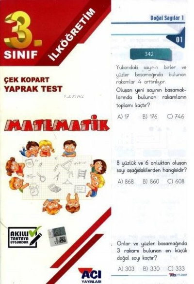 Açı Yayınları 3.Sınıf Matematik Çek Kopart Yaprak Test