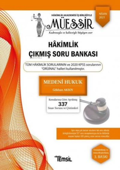  MÜESSİR Adli İdari Hakimlik Medeni Hukuk Çıkmış Soru Bankası Çözümlü | Gökhan Aksoy | Umuttepe Yayınları | 9789796543214 | 