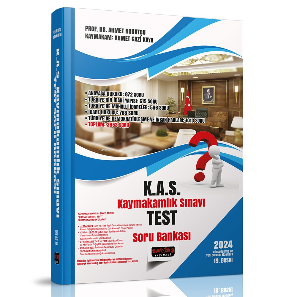 Savaş 2024 KAS Kaymakamlık Sınavı Test Soru Bankası 19. Baskı
