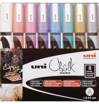  Uni Chalk 18 25 Su Bazlı Tahta Markörü Metalik 8li | Uni Chalk 18 25 Su Bazlı Tahta Markörü Metalik 8li | Uniball | 4902778256459 