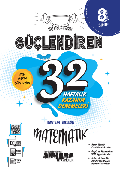 Ankara Yayıncılık 8. Sınıf Matematik Güçlendiren 32 Haftalık Kazanım Denemeleri