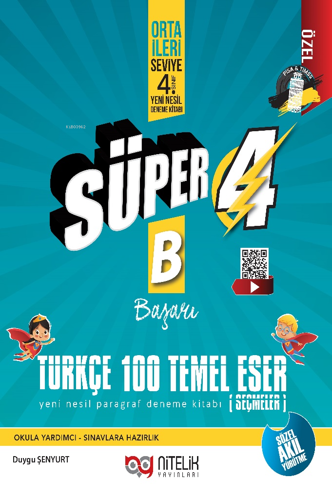 4.Sınıf Süper 4 Türkçe 100 Temel Eser  B Yeni Nesil Paragraf Deneme Kitabı