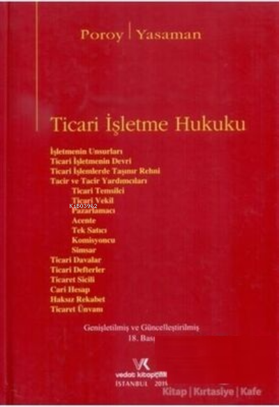  Ticari İşletme Hukuku | Reha Poroy | Vedat Kitapçılık | 9786052203439 | 