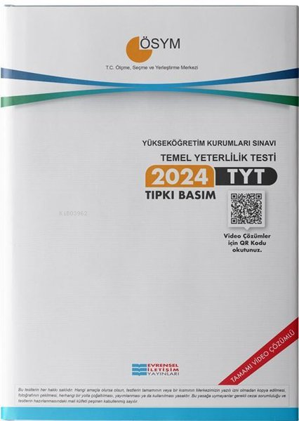  2024 TYT Çıkmış Sorular Video Çözümlü | 2024 TYT Çıkmış Sorular Video Çözümlü | Kolektif | Evrensel İletişim Yayınları (Hazırlık) | 9786256024274 