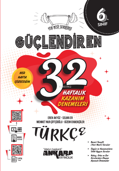 6. Sınıf Güçlendiren 32 Haftalık Türkçe Kazanım Denemeleri