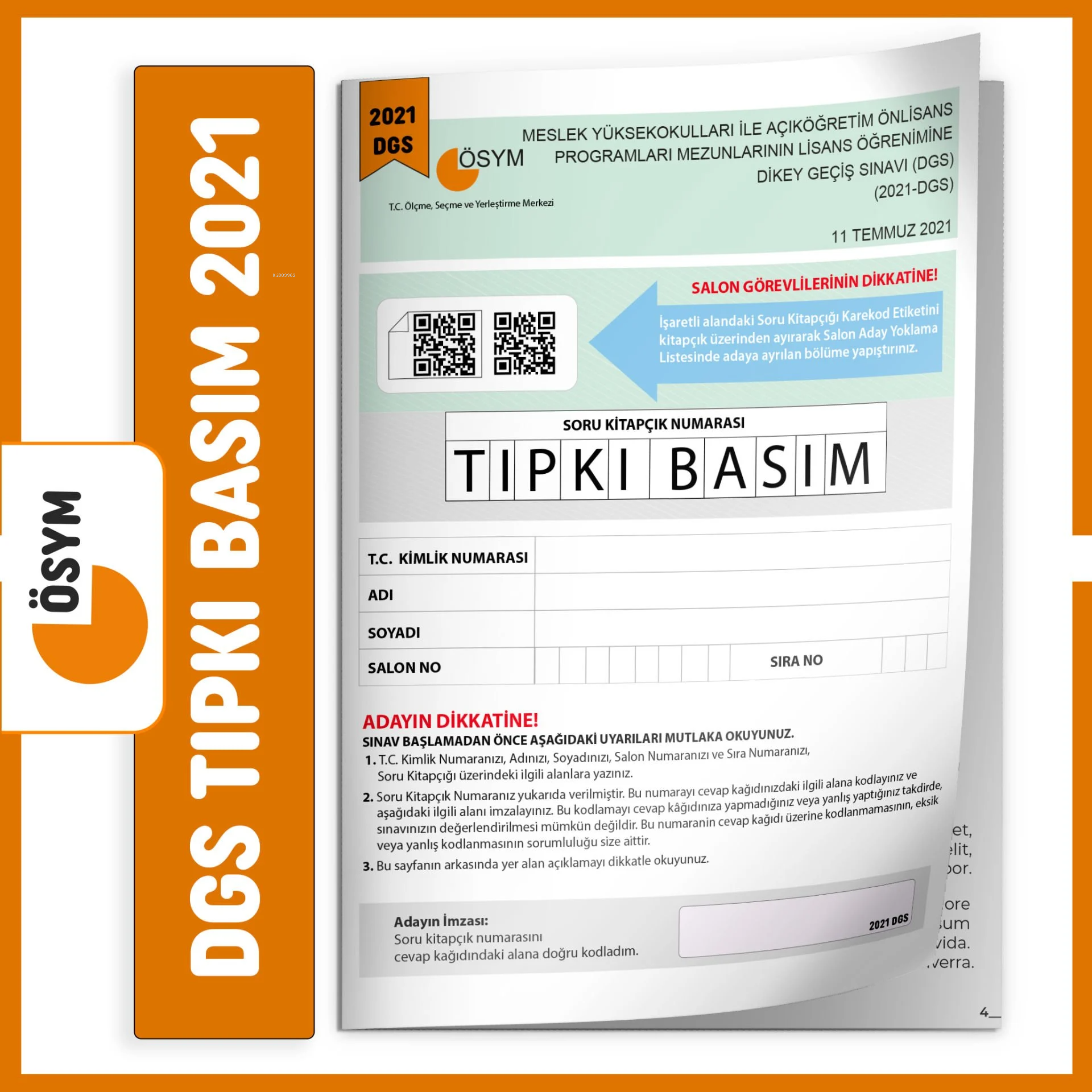 DGS 2021 ÖSYM Tıpkı Basım Türkiye Geneli Dijital Çözümlü Çıkmış Soru Deneme Kitapçığı