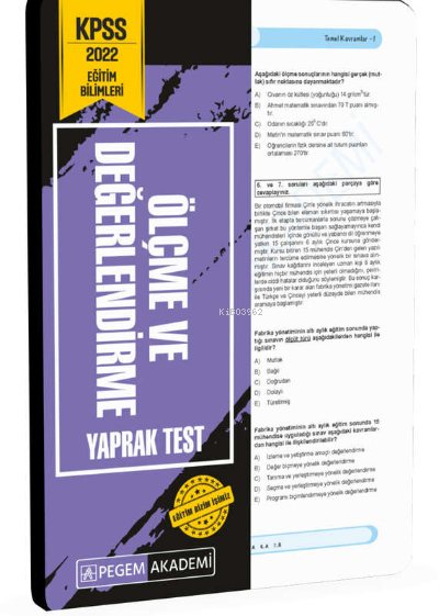  2022 KPSS Eğitim Bilimleri Ölçme ve Değerlendirme Yaprak Test | 2022 KPSS Eğitim Bilimleri Ölçme ve Değerlendirme Yaprak Test | Kolektif | Pegem Akademi Yayıncılık (Sınavlara Hazırlık) | 9780202191775 