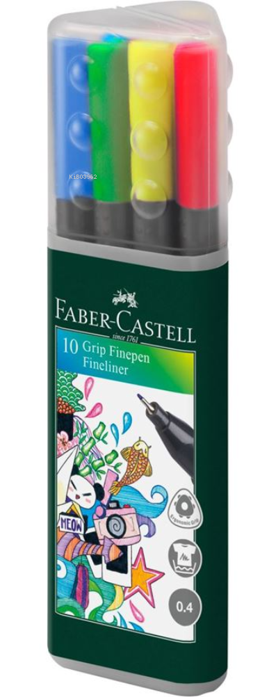  Faber Castell Grip Finepen (10Lu) (04) (Üçgen Plastik Kutu) (10 Lu Paket) | Faber Castell | 4005400935514 | 