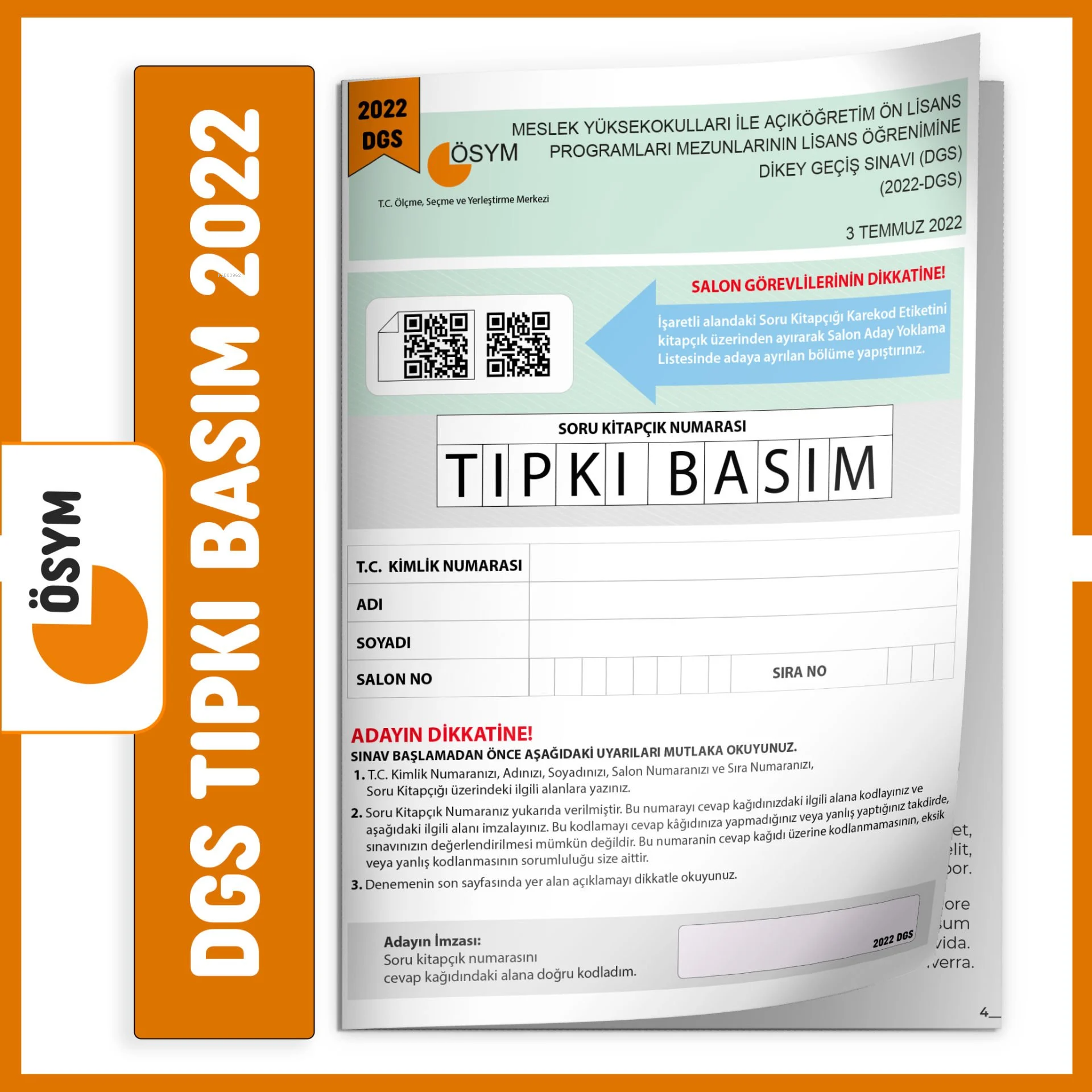 DGS 2022 ÖSYM Tıpkı Basım Çıkmış Soru Türkiye Geneli Dijital Çözümlü Deneme Kitapçığı