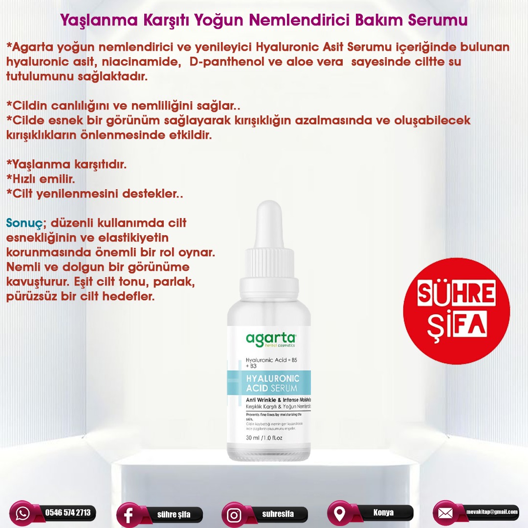  Serum Cilt Kırışıklık Karşıtı Yoğun Nemlendirici 30ml | Agarta | 8699943342500 | 