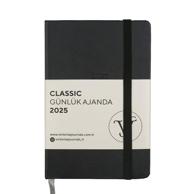 VJ 1483 SİYAH CLASSİC-GÜNLÜK AJANDA 9X14 CM. SERT KAPAK. IVORY 70 GR.384 SAYFA.