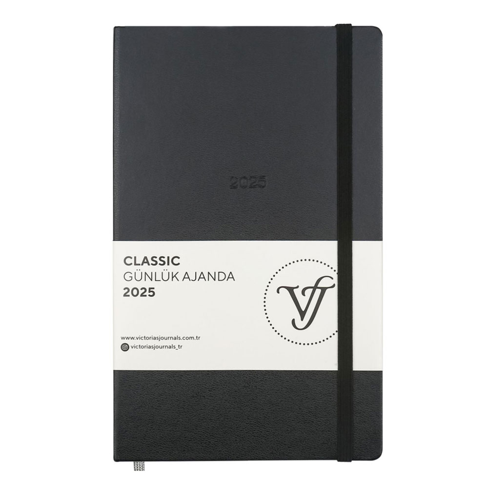 VJ 1447 SİYAH CLASSİC-GÜNLÜK AJANDA 13X21 CM. SERT KAPAK. IVORY 70 GR.384 SAYFA.