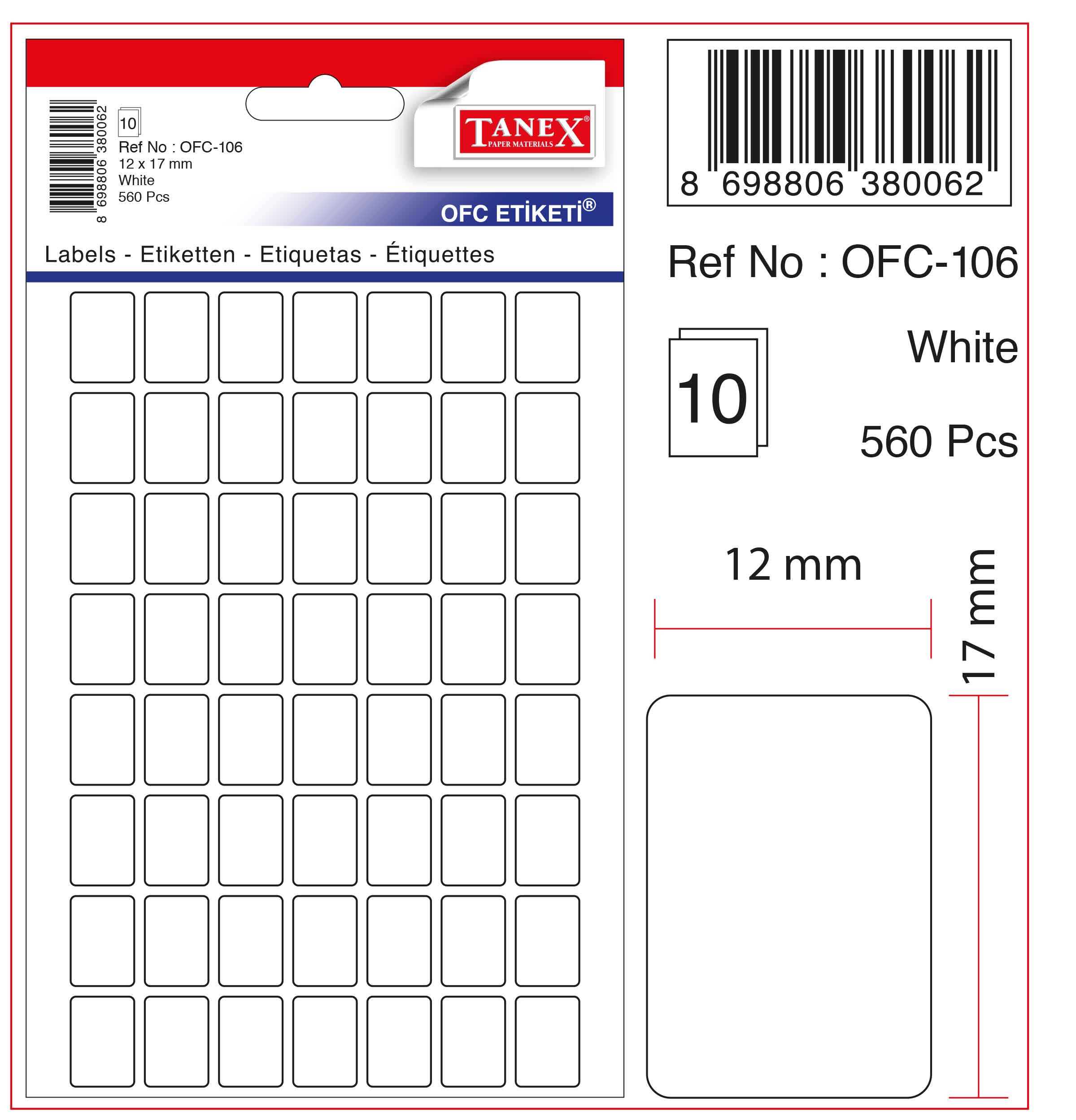  Tanex 12*17 Ofis Etiketi Beyaz | Markasız | 8698806380062 | 8698807751687 | 