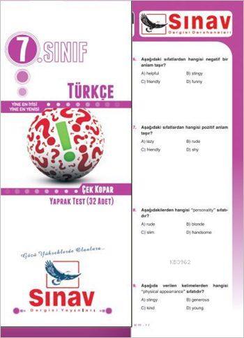 7. Sınıf Türkçe Çek Kopar Yaprak Test (32 Adet)