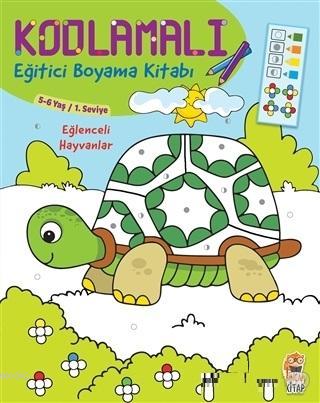 Kodlamalı Eğitici Boyama Kitabı - Eğlenceli Hayvanlar (5-6 Yaş 1. Seviye) - ön kapak Kodlamalı Eği