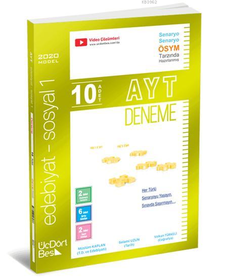 Üç Dört Beş Yayınları AYT Edebiyat Sosyal-1 10 Adet Deneme Üç Dört Beş 