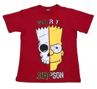 Simpsons - Bart Skull Half Face (T-Shirt) Kırmızı