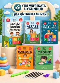  Oluklu Sihirli Yazı Defteri Yaz Çiz Silinsin Seti – Alfabe Sayılar Matematik Çizgiler ( 5 Kalem ve 1 Kalem Tutacağı Hediye) | Mirket Yayınları | 9786259751411 | 