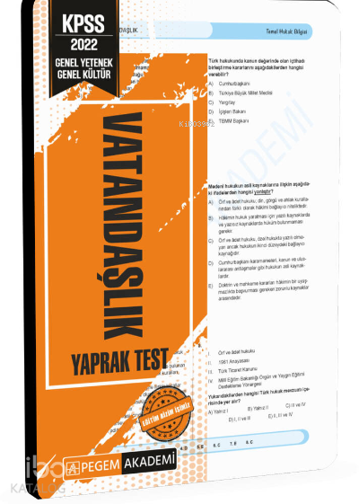 2022 KPSS Genel Yetenek Genel Kültür Vatandaşlık Yaprak Test