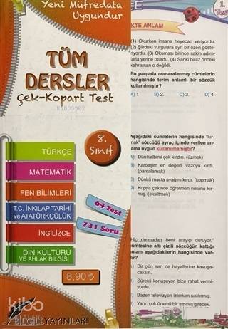  8Sınıf Tüm Dersler Çek Kopart Yaprak Test | Kolektif | Bilgili Yayınları | 2770000024259 | 