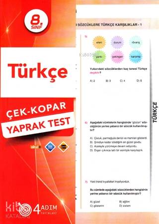  4 Adım 8 Sınıf Türkçe Yaprak Test | Kolektif | Doğru Orantı Yayınları(Hazırlık) | 9786052570982 | 