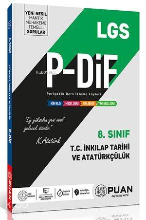 Puan Yayınları 8. Sınıf LGS T.C. İnkılap Tarihi ve Atatürkçülük P-DİF Periyodik Ders İzleme Föyleri Puan 