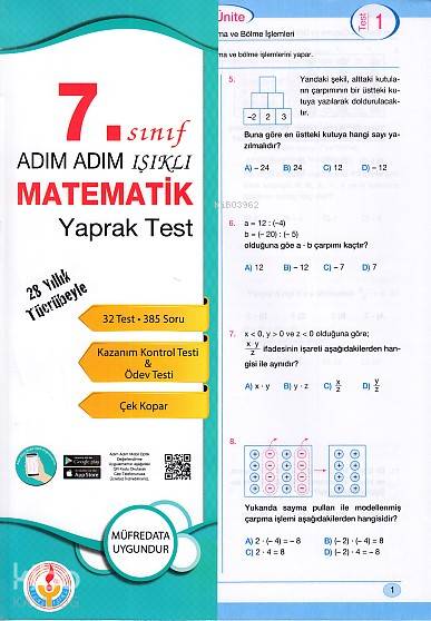 7. Sınıf Matematik Yaprak Test; Adım Adım Işıklı