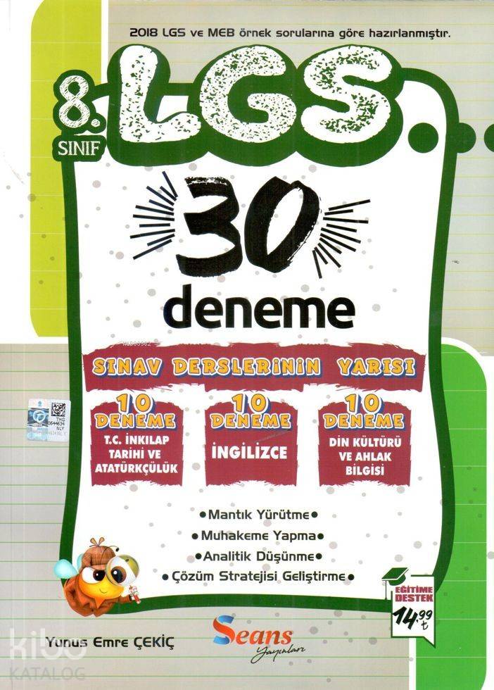 Seans Yayınları 8. Sınıf LGS 30 Deneme (İnkılap-İngilizce-Din) Seans 