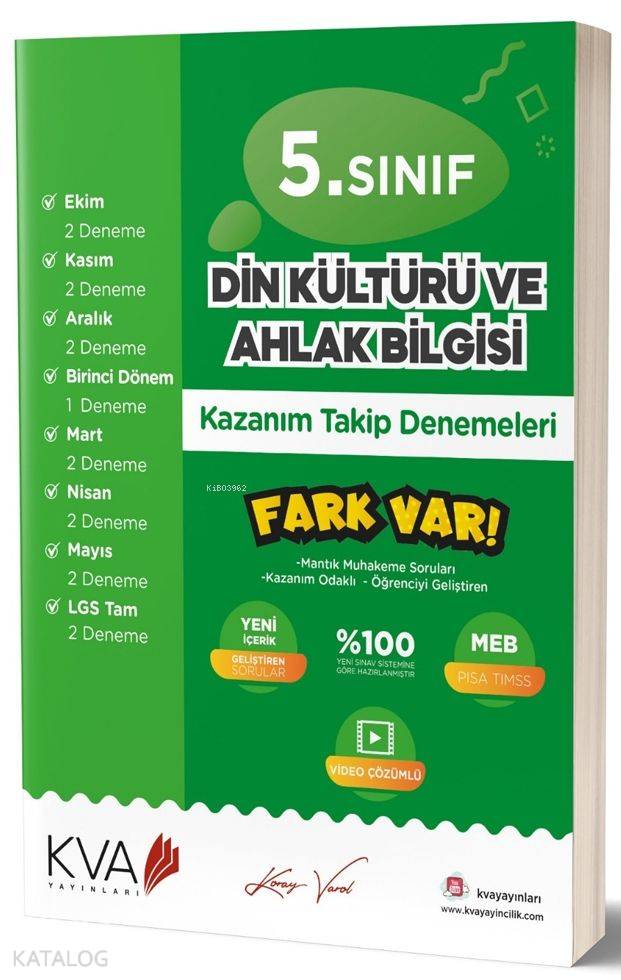 Koray Varol Yayınları 5. Sınıf Din Kültürü ve Ahlak Bilgisi Fark Var Kazanım Takip Denemeleri Koray Varol 