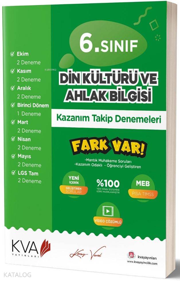 Koray Varol Yayınları 6. Sınıf Din Kültürü ve Ahlak Bilgisi Fark Var Kazanım Takip Denemeleri Koray Varol 