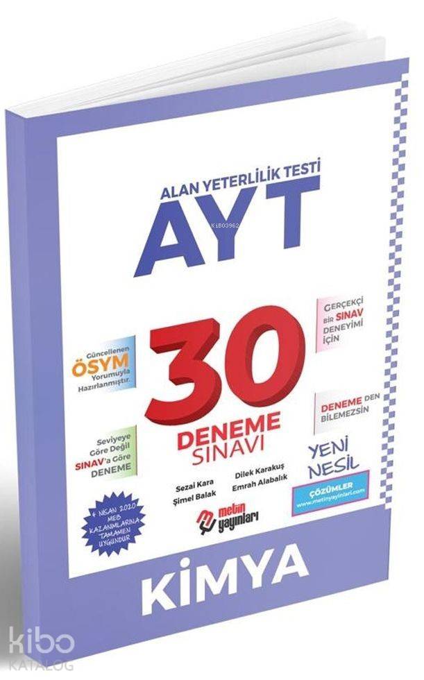 Metin Yayınları AYT Kimya 30 Deneme 2020 Özel Metin 